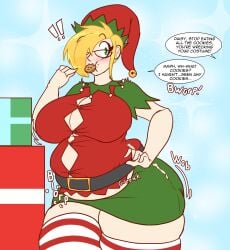 1girls 2023 bbw belt burping button_gap christmas christmas_outfit chubby chubby_female color cookie daisy_(juice_inyoureye) digestion_noises eating english_dialogue glasses green_eyes hair_over_one_eye holidays huge_breasts in_denial juice_inyoureye(artist) scolding stomach_noises tagme talking_to_another thick_thighs wardrobe_malfunction weight_gain yellow_hair