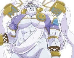 bara beard big_pecs facial_hair fate/grand_order fate_(series) hoshinoedao long_hair male male_only muscles muscular pantsless solo solo_male white_body white_hair white_skin zeus_(fate)