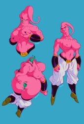 1girls anthro anus ass big_breasts black_sclera breasts clothed clothing cyan_background dragon_ball dragon_ball_z female female_majin_buu genderswap humanoid inverted_nipples looking_at_viewer majin majin_buu monster_girl mostly_nude nipples pink_skin presenting presenting_hindquarters pussy pussy_juice red_eyes rube rule_63 solo spreading super_buu tentacle_head tongue topless