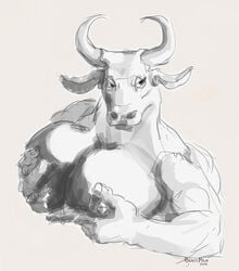 beastmilk bovine breasts determined drawn female furry horn looking_away mammal muscular sketch