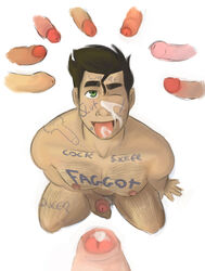 6+boys 9boys arrow artist_request avatar_legends body_markings body_writing bolin brown_hair bukkake character_name chest_hair chest_tuft circumcised color copyright_name cum cum_in_mouth cum_on_face cum_on_penis cum_on_tongue disembodied_penis drawing erection foreskin gay green_eyes hairy happy human looking_up male male_only markings masturbation naked nickelodeon nipples nude one_eye_closed penis pubic_hair skin_markings smile smooth_skin solo_focus submissive_male the_legend_of_korra tongue tongue_out uncut white_background yaoi