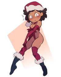 1girls :t amphibia big_breasts brown_hair christmas dark-skinned_female dark_skin disney female female_focus female_only looking_at_viewer mature_female milf mother mrs._boonchuy oum_boonchuy shibakunnsfw