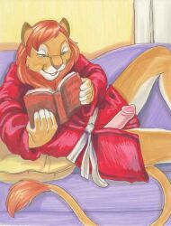 1boy anthro book cock couch dick feline furniture furry kee lion male penis pillow reading robe solo solo_male