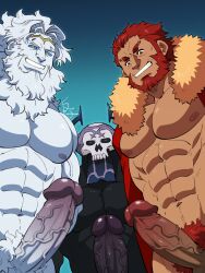 41raco balls bara beard boner censored_penis erection facial_hair fate/grand_order fate_(series) iskandar_(fate) king_hassan long_hair male male_only muscles muscular nude penis white_body white_hair white_skin zeus_(fate)