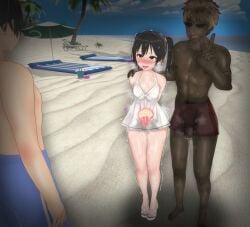 1girls 2boys 3d :d absurd_res absurdres after_sex after_vaginal background_character beach black_eyes black_hair blush breasts brown_hair cervix cheating cheating_girlfriend clueless cuckold cum cum_in_pussy cum_in_uterus cum_inside cum_plugged dark-skinned_male dark_skin day erection erection_under_clothes excessive_precum female hi_res high_resolution highres light-skinned_female light-skinned_male light_skin looking_at_another male multiple_boys netorare ntr open-mouth_smile open_mouth original outside peace_sign precum precum_through_clothing pussy_juice see-through smile steam steaming_body stray_pubic_hair sunglasses sweat sweatdrop swimsuit symbol-shaped_pupils tied_hair trembling twintails uncensored uterus v vyrus_smith wet white_dress x-ray