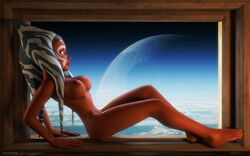 1girls 2016 3d ahsoka_tano alien alien_girl artist_name bare_shoulders barefoot big_breasts busty cleavage curvy death_star erect_nipple erect_nipples eyelashes female female_only front_view hourglass_figure humanoid indoors inside jedi kondaspeter mammal marking naked nude orange_skin pose posing room scarif sci-fi science_fiction scifi shadow shiny shiny_skin sitting solo solo_female star_wars star_wars_rebels togruta voluptuous weapon wide_hips