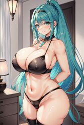 ai_generated alternate_breast_size arms_behind_back blush bridal_lingerie chest_jewel core_crystal curvy drawer from_side gem gigantic_breasts green_eyes green_hair hanging_breasts hourglass_figure huge_breasts lamp lingerie living_room looking_at_viewer monolith_soft muscular narrow_waist nintendo pneuma_(xenoblade) sagging_breasts seductive stable_diffusion thick_thighs thighhighs video_games wide_hips xenoblade_(series) xenoblade_chronicles_2