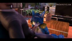 2018 3d animated anthro black_nose blue_fur blue_hair bound breasts canine fellatio female fox fur green_eyes hair human humanoid_penis interspecies krystal male mammal mr_safety mrsafetylion nintendo nipples nude oral oral_penetration penetration penis restrained sex source_filmmaker star_fox straight video_games white_fur