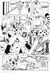 avian blush breasts cervine clothing comic female fur hair humanoid invalid_tag kemono_friends legwear machine mammal masturbation moose moose_(kemono_friends) robot serval_(kemono_friends) shoebill_(kemono_friends) stockings table text