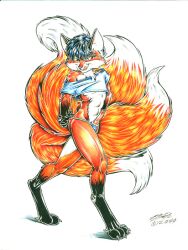 1boy 2000 4_tails anthro black_hair brian_o'connell claws cock dick erection femboy fox furry girly licking_lips male male_focus male_only multicolored_body multicolored_fur multiple_tails penis shirt underwear vulpine