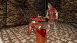 3d animated artist_request bunny_ears chopping_block dark-skinned_female dark_skin death decapitated_head decapitation execution executioner female_death gore guro heart_pasties huge_ass huge_breasts redguard skyrim snuff sound tagme tied_hair video