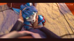 2018 3d animated anthro black_nose blue_fur blue_hair breasts canine female fox fur green_eyes hair human humanoid_penis interspecies krystal male mammal mr_safety mrsafetylion nintendo nipples nude oral penis rubbing sex source_filmmaker star_fox straight video_games white_fur