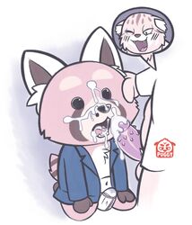 aggressive_retsuko aggretsuko barbed_penis beauty_mark bulge clothed clothing cum cum_drip cum_in_mouth cum_inside cum_on_face dripping feline gay jacket male male_only mammal manumaru oral pallas's_cat partially_clothed penis puggy red_panda resasuke sanrio smooth_fur underwear yaoi