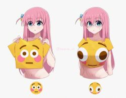 1girls big_breasts blue_eyes blushing_emoji bocchi_the_rock! breasts emoji emoji_(race) female female_only flushed_emoji flushed_emoji_shirt flushed_face gotou_hitori holding inkspirate long_hair meme meme_attire meme_clothing pink_hair shirt solo solo_female