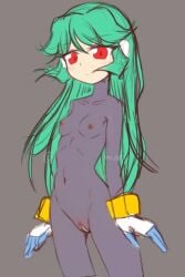 armored_gloves bodysuit female_only gloves green_hair mega_man mega_man_zx pandora_(mega_man) red_eyes skinny transparent_clothing