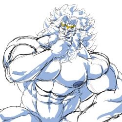 bara beard facial_hair fate/grand_order fate_(series) kaltet0818 long_hair male male_only muscles muscular solo solo_male white_body white_hair white_skin zeus_(fate)