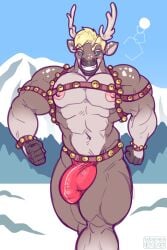 abs antlers biceps big_muscles deer male muscles muscular muscular_arms muscular_legs muscular_male muscular_thighs pantheradraws pecs reindeer sxfpantera