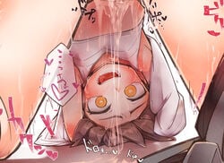 blush bottomless female female heart heart-shaped_pupils kantai_collection looking_through_legs open_mouth out-of-frame_censoring pussy_juice pussy_juice_drip solo symbol-shaped_pupils upside-down yellow_eyes zhui