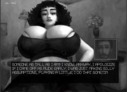 1boy 1girls big_breasts black_and_white black_hair breasts huge_breasts isabel_(kazarinka) kazarinka_(artist) larger_female light-skinned_female light_skin long_hair looking_at_viewer looking_down looking_down_at_viewer original original_character short_video smaller_male tagme talking_to_viewer video video_games