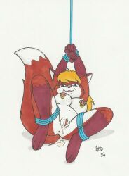 1girls 2003 anthro anus blonde_hair bondage bound bound_arms bound_legs breasts female female_fox fox furry ironbadger looking_at_viewer nipple_piercings nipples pierced_nipples pussy pussy_juice rope rope_bondage spread_legs vagina vulpine wet_pussy