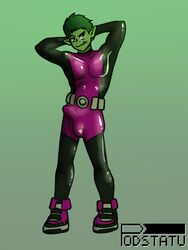 1boy beast_boy boner dc erection erection_under_clothes green_skin latex latex_suit male male_only podstatu solo teen_titans