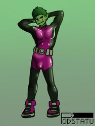 1boy beast_boy bulge dc flaccid green_skin latex latex_suit male male_only podstatu solo teen_titans