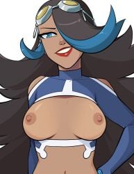 1girls areolae breasts dark-skinned_female dark_skin female female_focus female_only game_freak nintendo pokemon pokemon_oras shelly_(pokemon) shelly_(pokemon_oras) team_aqua zet13