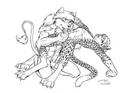 2000 2boys anthro black_and_white brian_o'connell cheetah cock dick duo feline furry gay lion male/male male_focus male_only oral oral_sex penis testicles yaoi