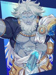 balls bara beard boner clothing erection facial_hair fate/grand_order fate_(series) long_hair male male_only muscles muscular penis penis_out solo solo_male white_body white_hair white_skin yaekaidou zeus_(fate)