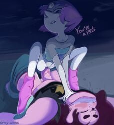 2016 artist_name cartoon_network choking domination femdom gem_(species) girl_on_top greg_universe greg_universe_(young) male/female orientation_play outdoors pants_down pearl_(steven_universe) penis pussy questionable_consent saucy-scones sex steven_universe text vagina vaginal_penetration vaginal_sex