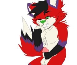 2018 anthro anthro_only balls black_fur black_hair canine cum cumming ejaculation fang fox fur furry furry_only green_eyes green_nose hair hi_res majira_strawberry male male_only mammal masturbating masturbation multicolored_fur no_humans paaaaannnduh penis popufur purple_fur red_body red_fur simple_background solo teeth traced traced_art white_background white_fur yiff youtube youtuber