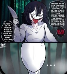 angry black_hair comic comic_page creamy_lemon_pie creepypasta dialogue english_text femboy_jeff_the_killer jeff_the_killer knife long_hair pale_skin poll_winner slenderman smile text tongue yaoi