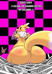 absurd_res amogus ass bandai_namco big_butt breasts destruteka digimon digimon_(species) female flushed genitals hi_res human mammal missing_texture pussy renamon smash text