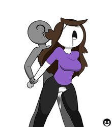 1boy 1boy1girl 1girls anon black_legwear brown_hair brunette closed_eyes clothed clothed/nude clothed_female_nude_male clothed_sex clothing cum cum_drip cum_in_pussy cum_inside dripping_cum female female_penetrated girl jaiden jaiden_animations long_hair male penetration purple_shirt ripped_clothing ripped_pants saliva saliva_drip saliva_trail stickman stickmans tagme youtube youtuber