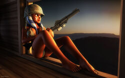 1girls 2016 3d ahsoka_tano alien alien_girl alternate_version_available artist_name bare_shoulders barefoot big_breasts blaster blue_eyes busty clone_wars curvy dc-15a_blaster_rifle eyelashes female female_only front_view gun helmet holding_object hourglass_figure humanoid indoors inside jedha jedi jedi_padawan kondaspeter mammal marking metal_bikini midriff orange_skin pose posing room sci-fi science_fiction scifi shadow shiny shiny_skin sitting slave_ahsoka slave_bikini solo solo_female star_wars togruta voluptuous weapon wide_hips