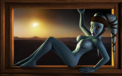 1girls 2016 3d aayla_secura alien alien_girl alternate_version_available artist_name bare_shoulders barefoot big_breasts blue_skin busty cleavage clone_wars curvy detailed_background erect_nipple erect_nipples eyelashes female female_only freckles front_view headgear hourglass_figure humanoid indoors inside jedha jedi jedi_master kondaspeter looking_at_viewer mammal naked nude pose posing purple_lips room shadow shiny shiny_skin sitting solo star_wars twi'lek voluptuous wide_hips