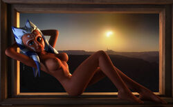 1girls 2016 3d ahsoka_tano alien alien_girl alternate_version_available artist_name bare_shoulders barefoot big_breasts blue_eyes busty clone_wars curvy erect_nipple erect_nipples eyelashes female female_only front_view hourglass_figure humanoid indoors inside jedha jedi jedi_padawan kondaspeter looking_at_viewer mammal marking naked nude orange_skin pose posing room sci-fi science_fiction scifi shadow shiny shiny_skin sitting solo solo_female star_wars togruta voluptuous wide_hips