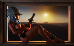 1girls 2016 3d ahsoka_tano alien alien_girl alternate_version_available artist_name bare_shoulders barefoot big_breasts blaster blue_eyes busty clone_wars curvy dc-15a_blaster_rifle erect_nipple erect_nipples eyelashes female female_only front_view gun helmet holding_object hourglass_figure humanoid indoors inside jedha jedi jedi_padawan kondaspeter mammal marking naked nude orange_skin pose posing room sci-fi science_fiction scifi shadow shiny shiny_skin sitting solo solo_female star_wars togruta voluptuous weapon wide_hips