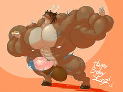 anthro balls big_balls cake clothing danandnite equine erection food horse huge_balls humanoid_penis hyper hyper_balls hyper_muscles hyper_penis male male_only mammal muscular muscular_male pecs penis solo standing surprise thick_penis uncut vein veiny_penis wardrobe_malfunction