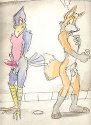 anthro color falco_lombardi fox fox_mccloud fur furry furry_only indoors interspecies male male_only multiple_males no_humans nude pheasant star_fox yaoi