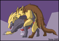 2005 color cum feral fur insertion interspecies irene male male_only manectric mightyena multiple_males nude penis pokemon pokemon_rse sex side_view tagme yaoi