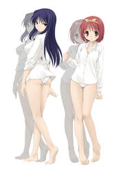 bare_legs barefoot blush clothing dress_shirt feet kamigishi_akari kurusugawa_ayaka legs mitarashi_kousei no_pants panties shirt sleeves_rolled_up thigh_gap to_heart to_heart_(series) toes underwear white_background