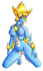 2006 anthro breasts color female female_only front_view fur furry game_freak kneeling lady_machoke manectric nintendo nipples nude pokémon_(species) pokemon pokemon_rse solo source_request tagme vulva