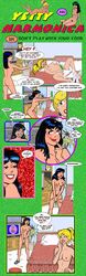 2girls archie_comics ass betty_and_veronica betty_cooper biesiuss black_hair blonde_hair breasts cucumber insertion masturbation multiple_girls nude pussy vaginal_insertion veronica_lodge