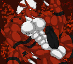 abs anthro beefy biceps buff digimon erection giant growlmon male_only muscles penis saixyuniz-xynz smirk