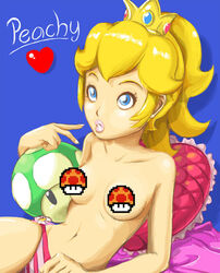 1up bad_censor censored covered_nipples covering female female_only game_sprite heart human konjak mario_(series) nintendo princess_peach solo straight_hair super_mario_bros. topless