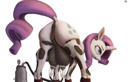 2018 animal_genitalia animal_pussy anus ass breast_milking clothing crotchboobs cutie_mark dock ear_tag equine equine_pussy eyelashes female feral friendship_is_magic hair horn huge_crotchboobs lactating legwear machine mammal milk milking_machine my_little_pony pussy rarity_(mlp) rear_view simple_background solo starkdust unicorn veiny_breasts veiny_teats white_background