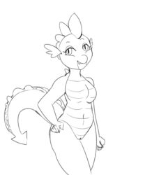 anthro barb_(mlp) black_and_white breasts dragon featureless_breasts female friendship_is_magic front_view hand_on_hip looking_at_viewer monochrome my_little_pony navel non-mammal_breasts nude pointed_tail portrait pussy rainbowsprinklesart rule_63 scalie simple_background sketch slit_pupils smile smooth_skin solo spike_(mlp) standing three-quarter_portrait white_background