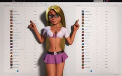 1girls 3d artist_name beltskirt big_breasts blonde_hair busty cleavage clothing curvy detailed_background disney english_text eyelashes female female_only front_view glasses green_eyes hourglass_figure human indoors inside kondaspeter long_hair looking_at_viewer midriff miniskirt pink_skirt pose posing princess rapunzel room royalty shadow shiny shiny_skin skirt solo standing tangled text very_long_hair voluptuous wide_hips yellow_hair