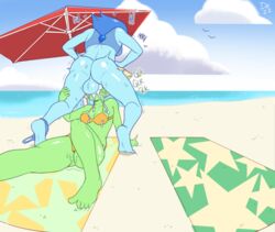 1futa 1girls alien alien_girl ass balls_deep beach bikini blowjob blue_hair cartoon_network cloud cum cum_in_mouth deepthroat dezz face_fucking feet fellatio female futa_on_female futanari gem_(species) green_skin intersex irrumatio lapis_lazuli_(steven_universe) mouth_hold oral peridot_(steven_universe) steven_universe sweat tagme text throat_fuck umbrella